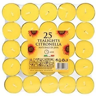 Pack 25 Citronella Tealight Outdoor Indoor Candle Insect Mosquito Fly Repellent • £6.38