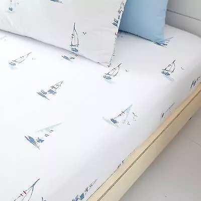 £10.80 • Buy Little Bianca Sailing Boats Children's 100% Cotton Blue Nautical Duvet Cover Set