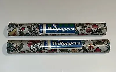 ICI Walfair Vintage Embossed Wallpaper X2 Rolls 70s 80s Fruit Floral Print NOS • £34.99