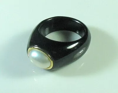 14 Kt Yellow Gold Black Onyx And Mabe Pearl Dome Ring Size 8.25 • $99