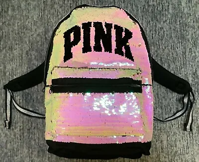 Victoria's Secret Pink Bling Campus Backpack Iridescent Gold Flip Sequins NIP • $189.99