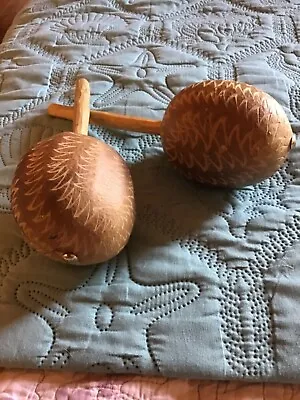 Maracas Handmade Hand Carved 1960's Puerto Rico Vintage Maraca Pair Maracas Inst • $170.65