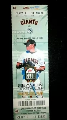 San Francisco Giants Vs Marlins Game #63 Ticket Stub 8/22/00 At Pac Bell Park • $11.21