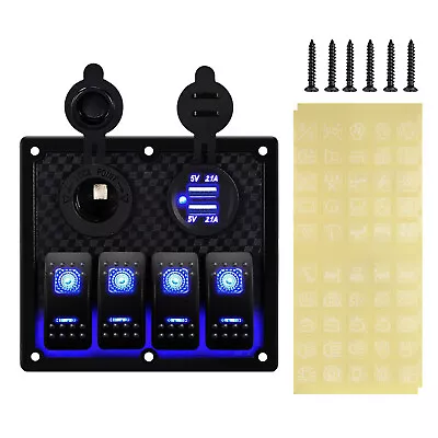 4 Gang 12V LED Toggle Rocker Switch Panel Control Breakers Car Marine Boats Blue • $22.88