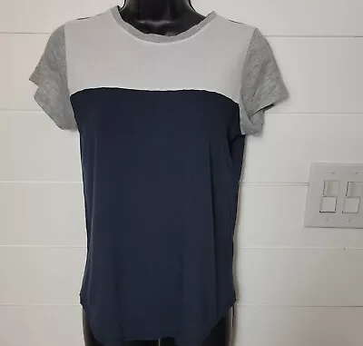 VINCE Pima Cotton Modal  Short Sleeve Gray Navy  White  Tee Top Size XS • $22