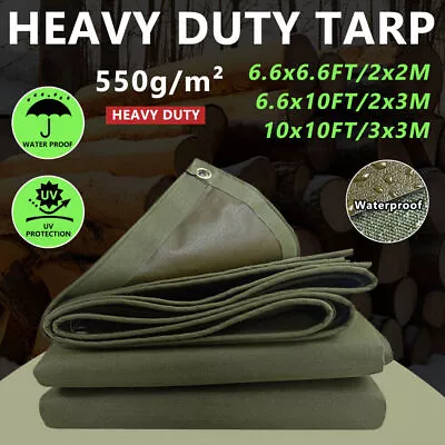 4 Sizes Heavy Duty Waterproof Canvas Tarp Tarpaulin Sun Blocked Dustproof Army • $29.99