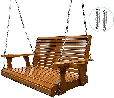 4ft Wooden Porch Swing Outdoor Patio Natural Wood Bench Hanging Garden Yard  • $245