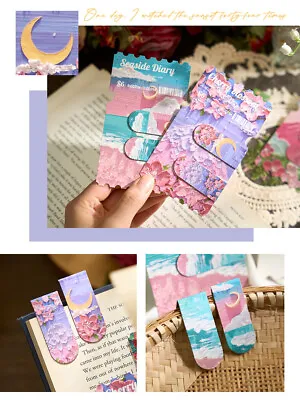 2 Pcs / Pack Magnet Bookmark Reading Readers With Postcard Flower Paintings Gift • $4.95