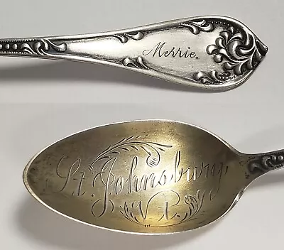 Sterling Silver Souvenir Spoon - St Johnsbury Vermont - Hand Engraved - FL1060 • $149