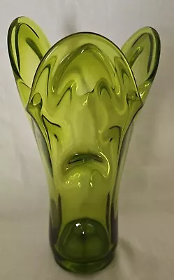 Vintage MCM Viking Glass  Epic Tundra  #6654 Flared 10.5” Green Swung Glass Vase • $54.99