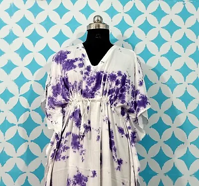 $40.22 • Buy Indian Purple Shibori Tie Dye Kaftan Night Maxi Gown Women Clothing Kaftan Dress