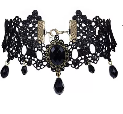 Gothic Victorian Black Lace Choker Necklace Tassel Chain Steampunk NWT 6277 • $9.92