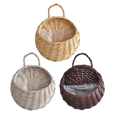 £6.47 • Buy Wall Mount Wicker Flower Pot Hanging Woven Rattan Vase Basket Garden Decor