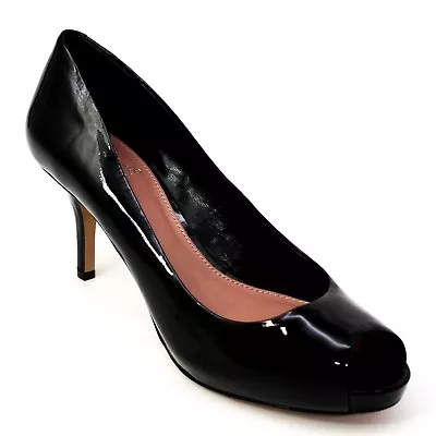 Vince Camuto Size 9 Medium Kira Open Peep Toe Patent Leather Pump Black Heel EUC • $25