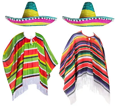 Adult Or Child Mexican Fancy Dress Mexico Poncho Costume Mens Womens Boys Girls • £10.99