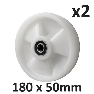 X2 PALLET TRUCK STEERING STEER WHEELS  / WHITE NYLON 180X50mm WITH BEARINGS • £29.99