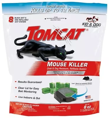 Tomcat Mouse Killer Child & Dog Resistant Refillable Station W/ 8 Baits 0372010 • $13.35