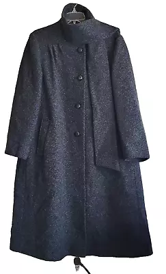 A Sachs Perlette Long Wool Coat Blue Gray Union Made 80s Vintage  1X • $55