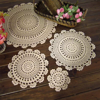 £5.40 • Buy Set Of 4 Flower Placemats Round Table Mats Vintage Hand Crochet Lace Doilies
