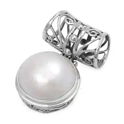 925 Sterling Silver Genuine Mabe Pearl Slide Pendant - 26 MM Height • $32.39