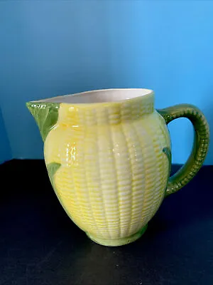 1945 Majolica 6” Corn  On Cob Pitcher With Curved Green Leafs Handle • $19.99