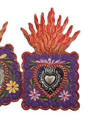 SACRED HEART MILAGRO Frame Painted Tin Nicho Mexican Milagro Heart • $34