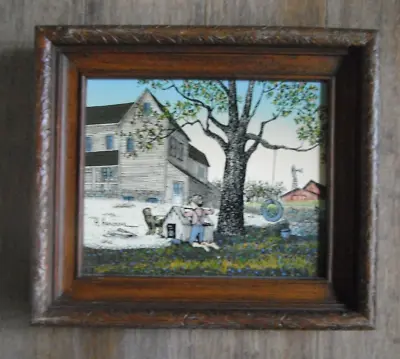 Signed H. Hargrove Framed Serigraph Oil Painting BOY BUILDING A DOG HOUSE 8x10 • $25