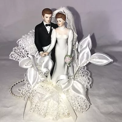 Vintage Wedding Ceramic Bride & Groom Cake Topper 1996 Everlasting Love • $14.99