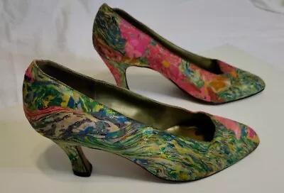 Vintage Sesto Meucci Women's Hand Painted Floral OOAK Silk Pumps Shoes Size 7.5B • $44