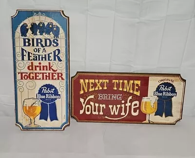 2 Vintage PABST Blue RIbbon Beer Signs  BIRDS OF A FEATHER DRINK TOGETHER Wood • $160