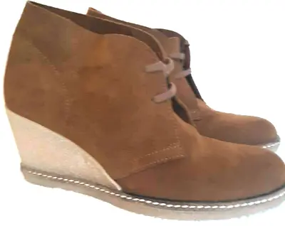 J.Crew Bootie Womens Macalister Ankle Boots Cognac Brown Leather Wedge Lace Up 7 • $13.59