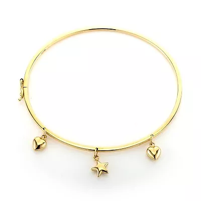 9ct Gold Bangle Braclet Charm Heart And Stars Hallmark RRP£516 • £215