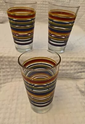 Vintage Fiesta Glasses Libbey Mambo Striped Set Of 3 16 Oz Fiestaware Tumblers • $29.99