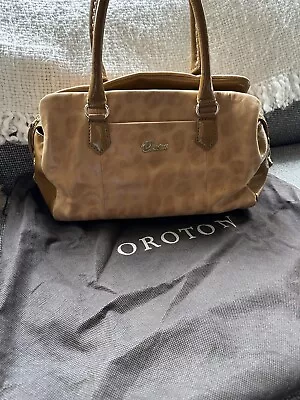 Oroton Capri Leopard Tote Tan Leather Bag RRP $695 • $35