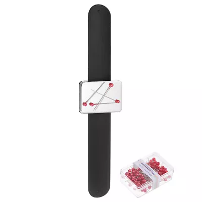 Magnetic Pin Holder Wristband Sewing Pincushion 100 Plastic Head Pins Black • $12.36