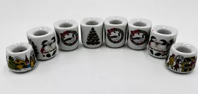 Vintage Mini Taper Candle Holders Christmas Funny Designs Germany - Set Of 8 • $19.99