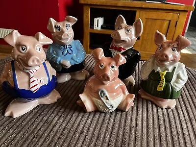 NATWEST PIGS FULL SET 5 WADE PIGGY BANKS Money Boxesexcellent Condition • £31