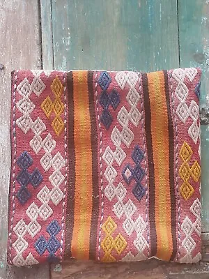 Vintage Old Kilim Turkish Pillow Cover 15  X 15  Wool Hand Woven • $25