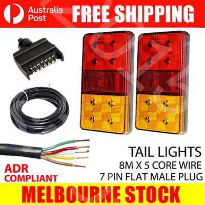 Led Trailer Tail Light Kit Pair Plug 8m 5 Core Wire Caravan Boat Ute Waterproof • $32.59