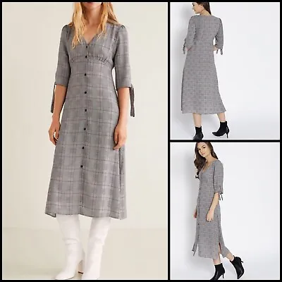 New! Mango Check Print Midi Dress With Side Slits Size M • $45