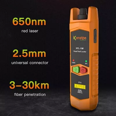 Komshine New Visual Fault Locator 10-30mW Optic Fiber Tester Red Light Pen VFL  • $13.91