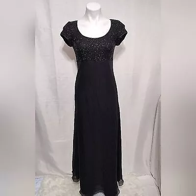 Vintage Bieff Basix 100% Silk Beaded Formal Evening Long Gown Maxi Dress Size 8 • £142.49