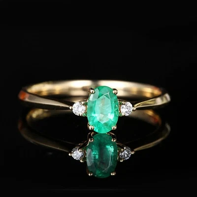 $1234.01 • Buy 0.62 Carat Natural Emerald & Diamond Ring Solid 14K Yellow Gold