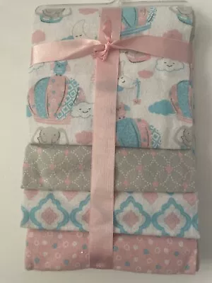 NEW LOT 4 Vintage Receiving Blanket Pink Hot Air Balloon Elephant Owl Baby Girls • $24.99