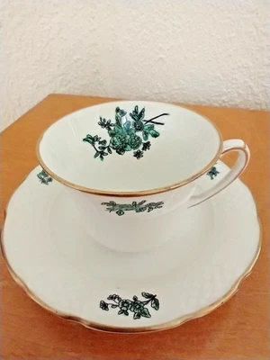 $20 • Buy Pristine Vista Alegre VA Portugal Green Flower Flat Demitasse Cup & Saucer Set