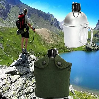 Water Canteen Military Aluminum With Cup G.I. Army Green Nylon Canteen Cover • $19.99