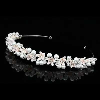 $16.99 • Buy Handmade Bridal Flower Rhinestone Crystal Pearl Wedding Tiara Headband V847