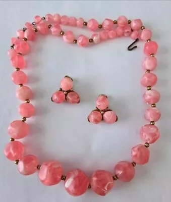 Vintage (Kramer) Pink Lucite Necklace And Earrings • $20