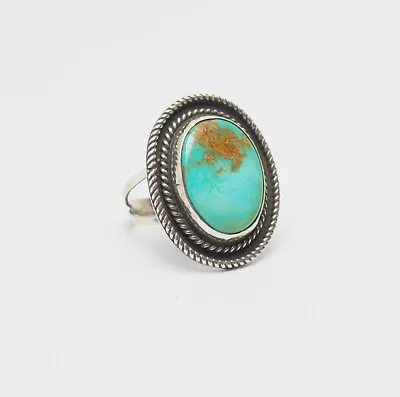 Vintage Sterling Silver Oval Turquoise Southwestern Handmade Ring Size 9.25 • $85