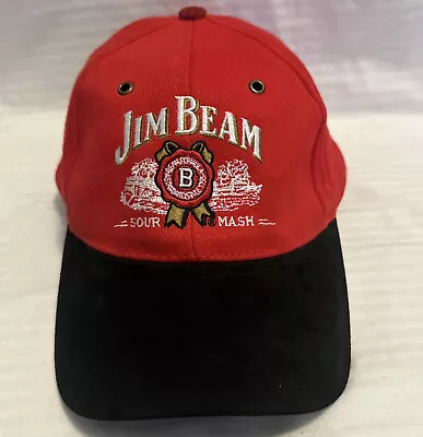 Jim Beam Suede Peak Hat Cap 100% Cotton Red & Black One Size Fits Most Free Post • $25